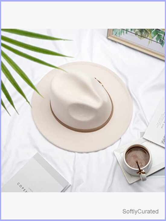 Classic Felt Wide Brim Fedora Hat with Belt Buckle - Panama Style